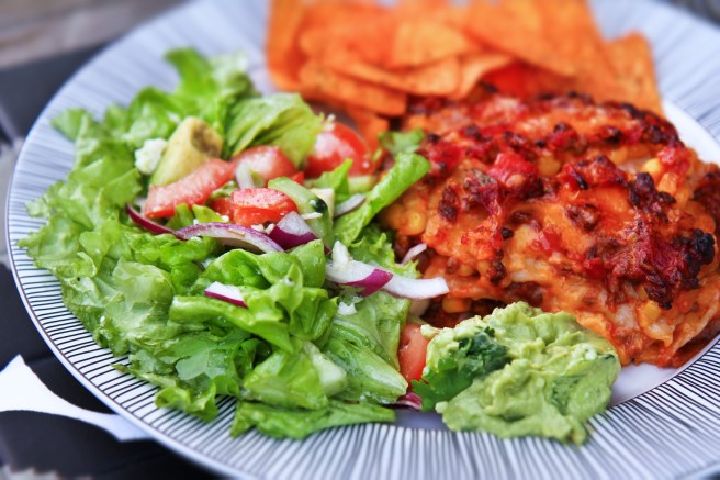 Mexíkóskt lasagna með avokadó-salsa