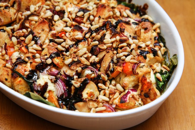 Kjúklingur með sætum kartöflum, spínati og fetaosti