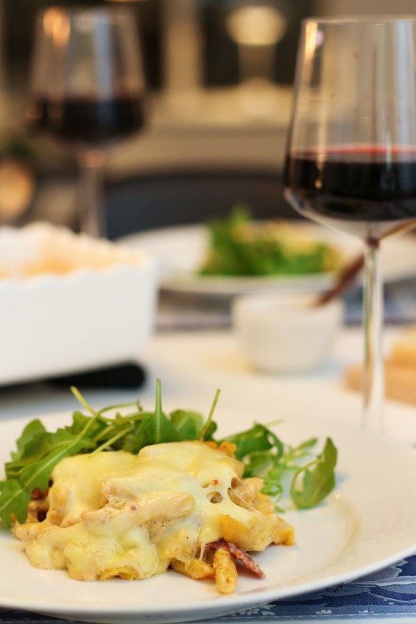 Pasta með salami og blaðlauki